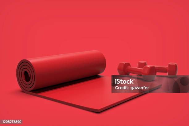 3d Rendering Exercising Concept Red Background Stock Photo Stock Photo - Download Image Now