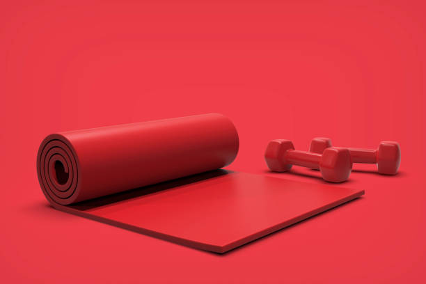3d рендеринг упражнения концепция, красный фон фондовой фото - gym health club school gymnasium exercising стоковые фото и изображения