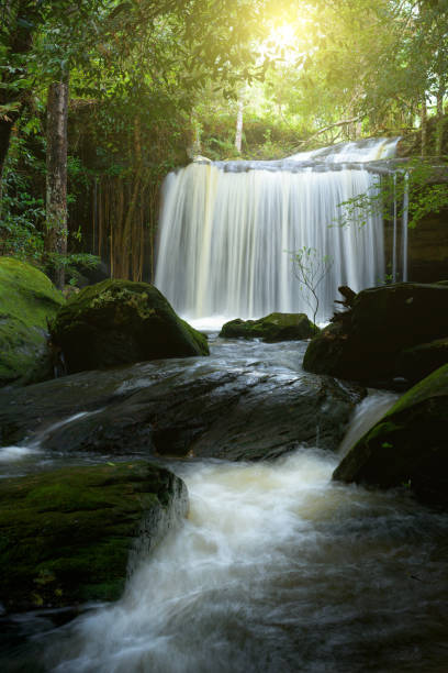 istock Beautiful waterfall in forest, Thailand. 1208277040