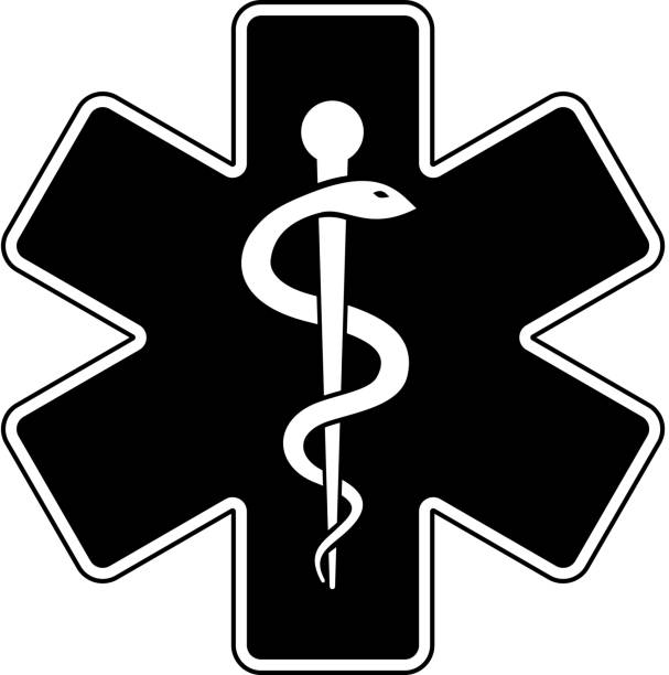 illustrazioni stock, clip art, cartoni animati e icone di tendenza di asta nera di asclepio - medical logos