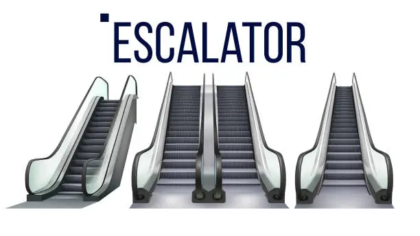 Vector illustration of Escalator Stairway Electronic Equipment Set Vector
