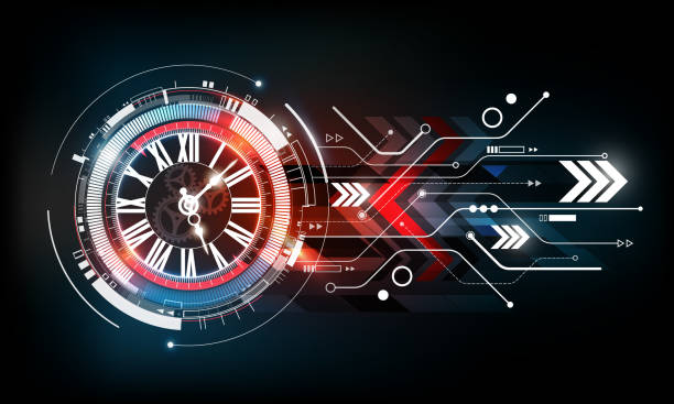 Abstract Futuristic Technology Background with Clock concept and Time Machine Abstract Futuristic Technology Background with Clock concept and Time Machine, vector illustration time machine stock illustrations