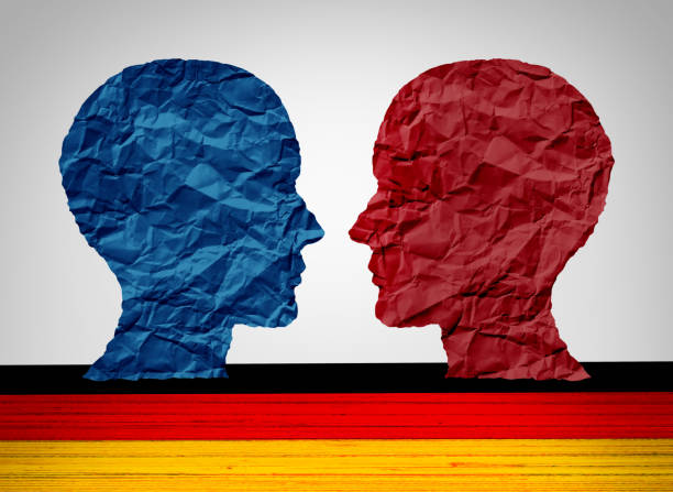 Germany Left And Right Wing Germany far left and far right wing political concept as a Berlin and German political and Europe social thinking idelogies concept with two sides of opposing European ideology with 3D illustration elements. populism stock pictures, royalty-free photos & images