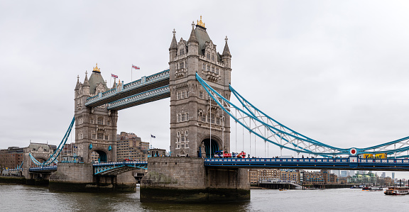 London, England, UK - January 3, 2020: Panoramic view of Tower Bridge in London