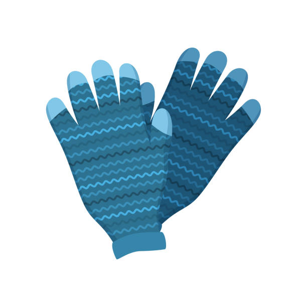 ilustrações, clipart, desenhos animados e ícones de luvas de inverno azuis com função sensível ao toque de dedo, listrada - glove nobody colors wool