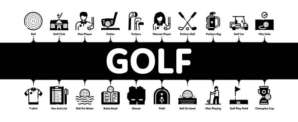 gra golfowa minimalna infografika banner vector - rules of golf stock illustrations