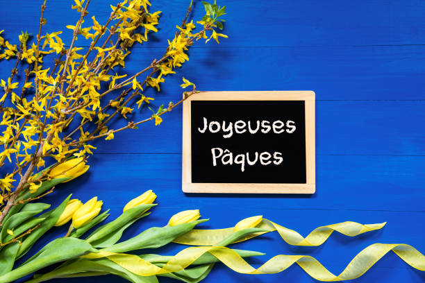 istock Spring Flowers Decoration, Branch, Blackboard, Joyeuses Paques Mean Happy Easter 1208306876