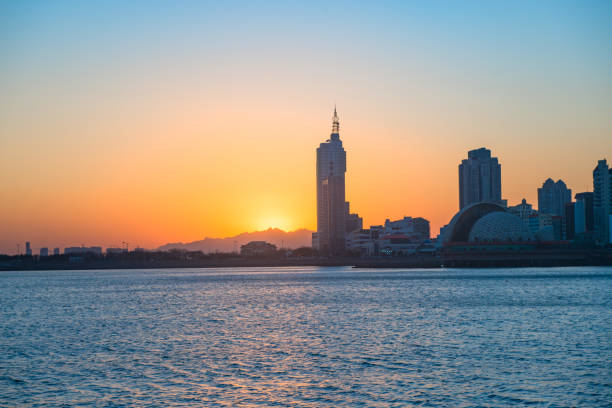 istock Qingdao coastline complex, Shandong, China at sunset 1208309714