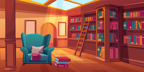 Place For Reading Books Home Library Interior Stock Illustration - Download  Image Now - Library, Cartoon, Illustration - iStock