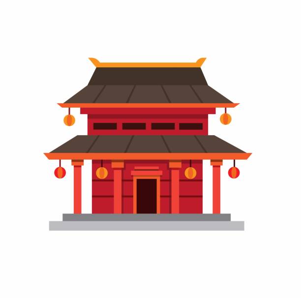 illustrations, cliparts, dessins animés et icônes de icône chinoise rouge de maison de pagode de pagode - illustration plate traditionnelle de symbole oriental de culture d’isolement sur le fond blanc - temple
