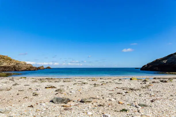 Photo of landscape beach rocks cliffs shores at Belle Ile en Mer at the point of foals in Morbihan