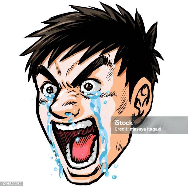 Oblique Face Of A Man Screaming Stock Illustration - Download Image Now -  Manga Style, Pain, Cartoon - iStock