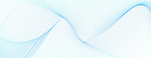 ilustrações de stock, clip art, desenhos animados e ícones de thin light blue undulating curves on white. colored industrial line art pattern. radio, sound waves concept. abstract vector background for cheque, ticket, banner, certificate, coupon, voucher. watermark design. eps10 illustration - striped technology backgrounds netting