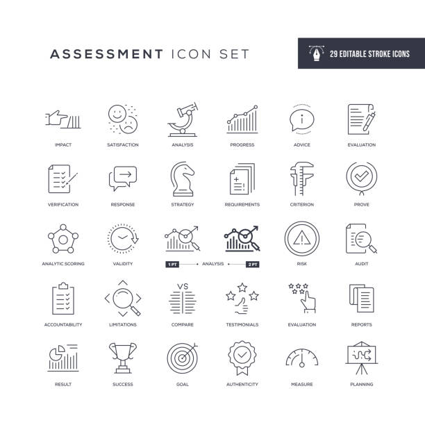 ilustrações de stock, clip art, desenhos animados e ícones de assessment editable stroke line icons - efficiency finance computer icon symbol