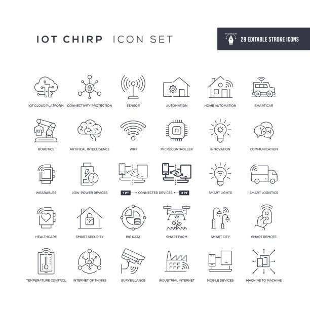 Internet of Things Editable Stroke Line Icons 29 Internet of Things Icons - Editable Stroke - Easy to edit and customize - You can easily customize the stroke width electronics industry illustrations stock illustrations