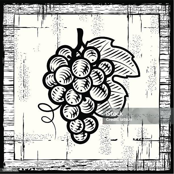 Retro Grapes Bunch Black And White Stock Illustration - Download Image Now - Engraved Image, Grape, Border - Frame