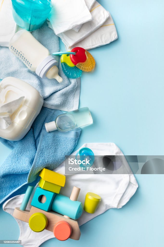 Baby Goods Baby Boy Still Life Stock Photo - Download Image Now - Baby ...