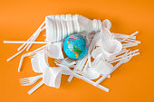 World Metaphor On Plastic Waste, Sustainability Concept