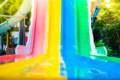 Many colors of water park slider.shallow focus effect.