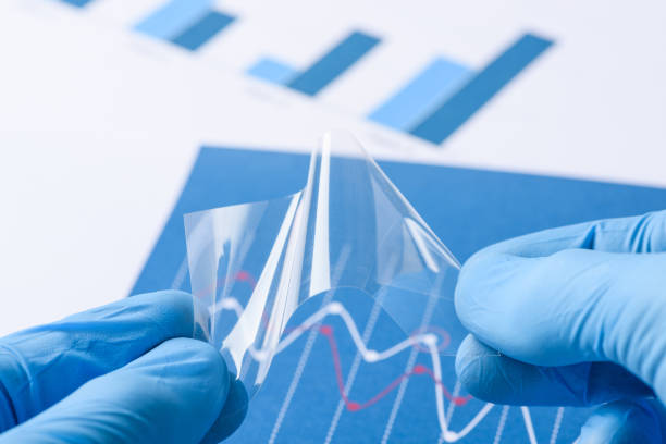istock Transparent flexible film material in laboratory 1208329573