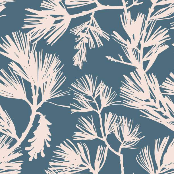 Floral seamless pattern. Silhouettes of spruce branches and pine cones. Tree elements in vintage style. Flat botanical background. Textile and fabric design.