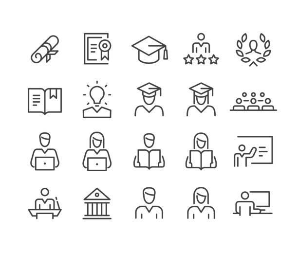 교육 및 학생 아이콘 - 클래식 라인 시리즈 - 교사 교육 관련 직업 stock illustrations
