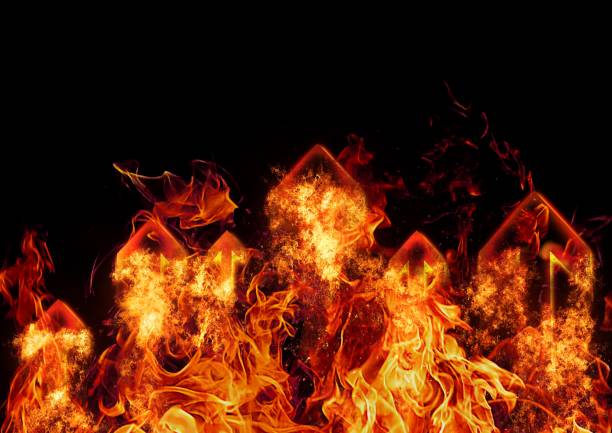 istock Multiple flame arrows rising in the dark 1208336031