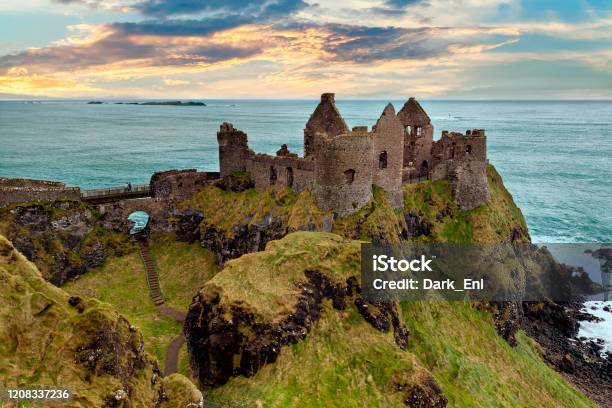 Dunluce Castle Near Bushmills Northern Ireland Stock Photo - Download Image Now - Castle, Dunluce Castle, Irish Culture