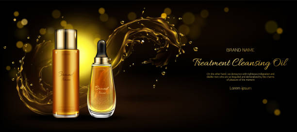 istock Cosmetics oil cleansing treatment bottles mockup 1208339083