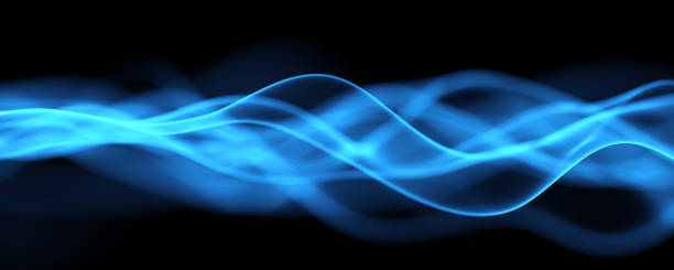 Futuristic technology, digital wavy background, Blue glowing neon energy lightning. Abstract network background. Global Communications and Big Data technology 3d illustration.