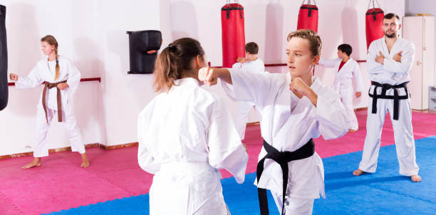 istock Children working in pair mastering new karate moves 1208343214