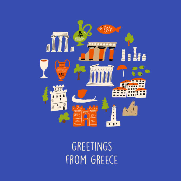 istock Vector illustration of different attractions, landmarks and symbols of Greece. Greeting from Greece. Composition in circle 1208344540