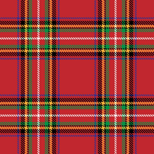 istock Tartan plaid seamless pattern blue white yellow green line fabric texture red background, Scottish cage, New year Christmas Decoration, Vector illustration 1208345011