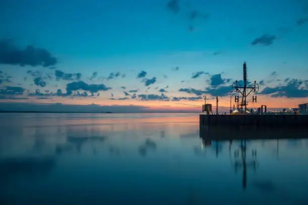 Evening sky in Bremerhaven with semaphore H for the island of Helgoland and B for the island of Borkum