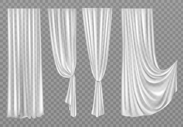 Vector illustration of White curtains isolated on transparent background