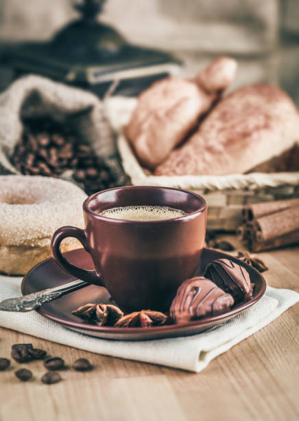 istock Cup fragrant hot coffee with bean chocolate 1208348678