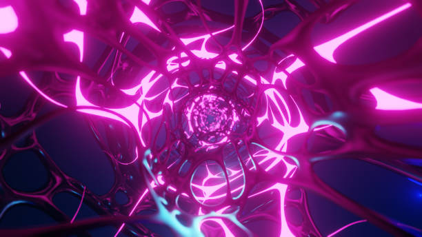 istock 3d render, glowing lines,
electricity. tunnel, neon lights, virtual reality, abstract background, purple and blue 1208350347