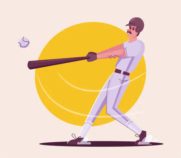Vector illustration of Baseball player is training. Character design. Cartoon flat illustration