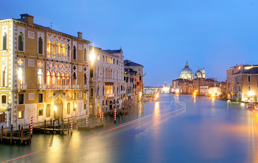 Grand Canal and Basilica Santa Maria della Salute during amazing evening in Italy
