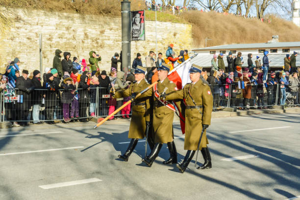 Celebration of the Estonian Independence Day: military parade in the center of Tallinn; Polish soldiers.