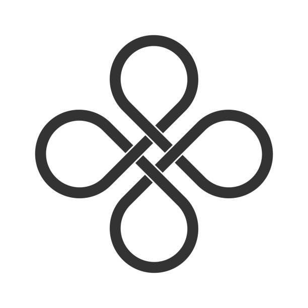 Infinite loop icon. Clover leaf knot. Endless loop sign. Celtic interlocking knot. Old ornament strip. Eternity line. Interconnected circular shapes. Bowen cross symbol. Vector illustration, clip art. intertwined letters stock illustrations