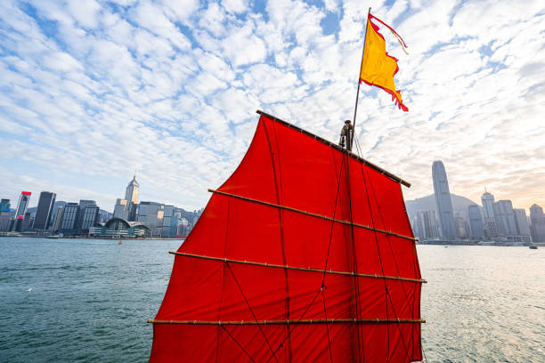 Traditional Junk Boat at the Victoria Harbour in Hongkong.