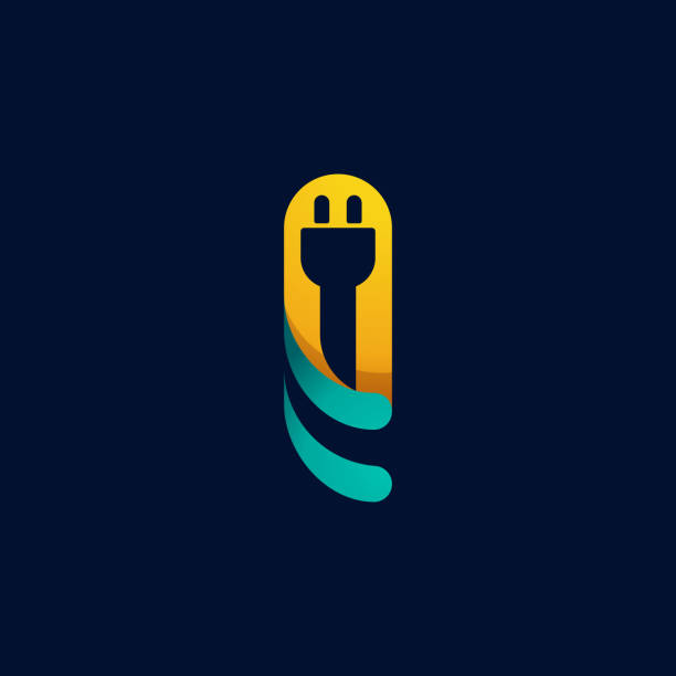 Letter I logo with plug cable inside. Vector typeface for electric car identity, technology headlines, charging posters etc. parallel port stock illustrations