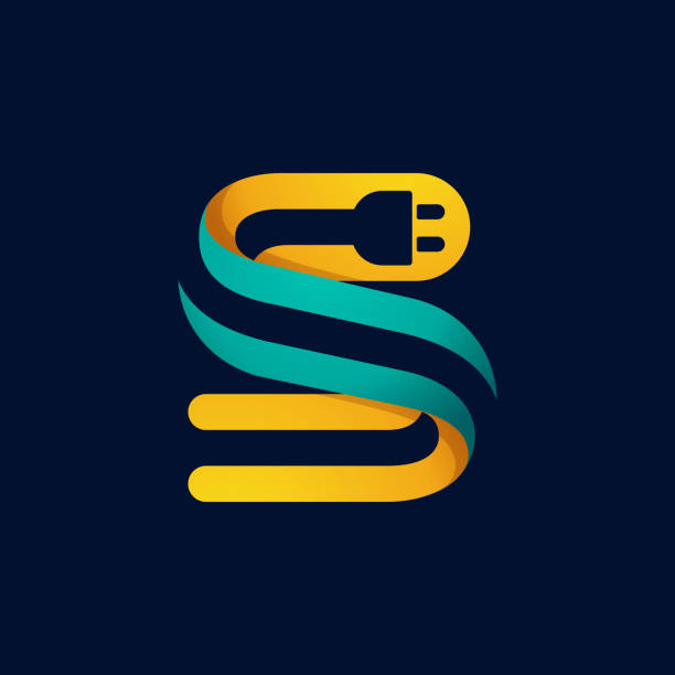 S letter logo with plug cable inside. Vector typeface for electric car identity, technology headlines, charging posters etc. electric logo stock illustrations