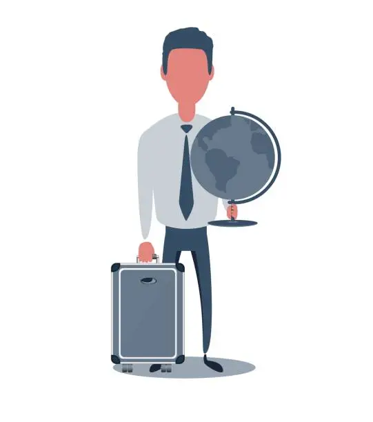 Vector illustration of Businessman or clerk. Male character in trendy simple style with objects, flat vector illustration