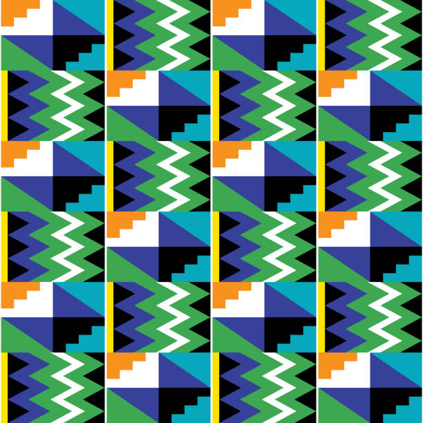 племенной вектор бесшовный текстильный узор - стиль грязевой ткани kente, традиционный геометрический дизайн nwentoma из ганы, африканский - ghana stock illustrations