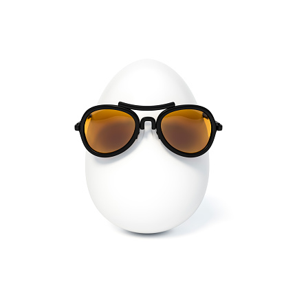White easter egg with sunglasses isolated on white background 3d rendering. 3d illustration fashion and luxury of easter eggs holiday card template minimal concept.