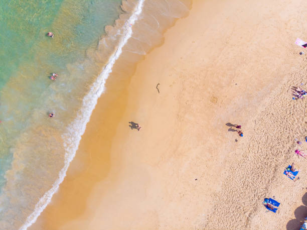 istock Aerial view white sand sea beach 1208364582