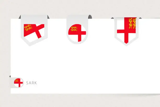 Vector illustration of Label flag collection of Sark in different shape. Ribbon flag template of Sark