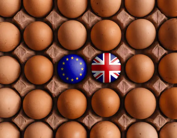 Photo of European Union and British UK england flags on eggs